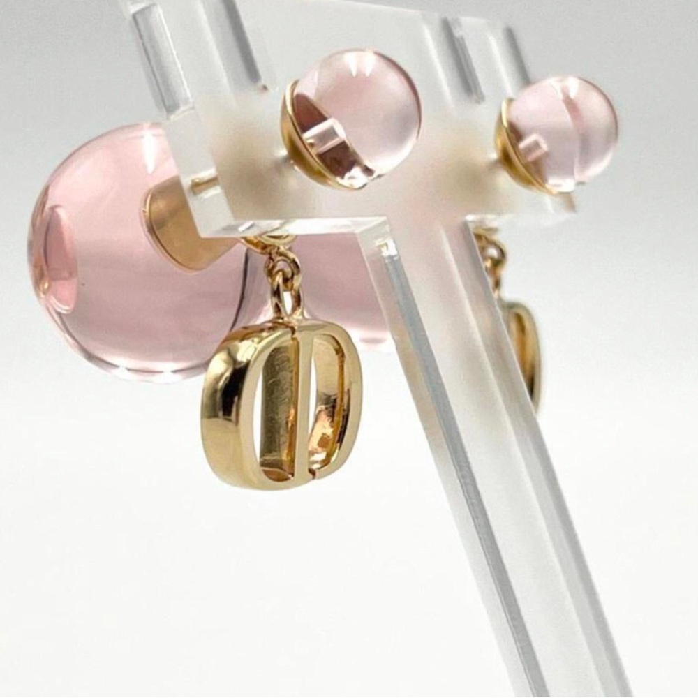 Dior Gold CD Drop Earrings with Blush Pink and Amber Beads - Picture 2 of 5
